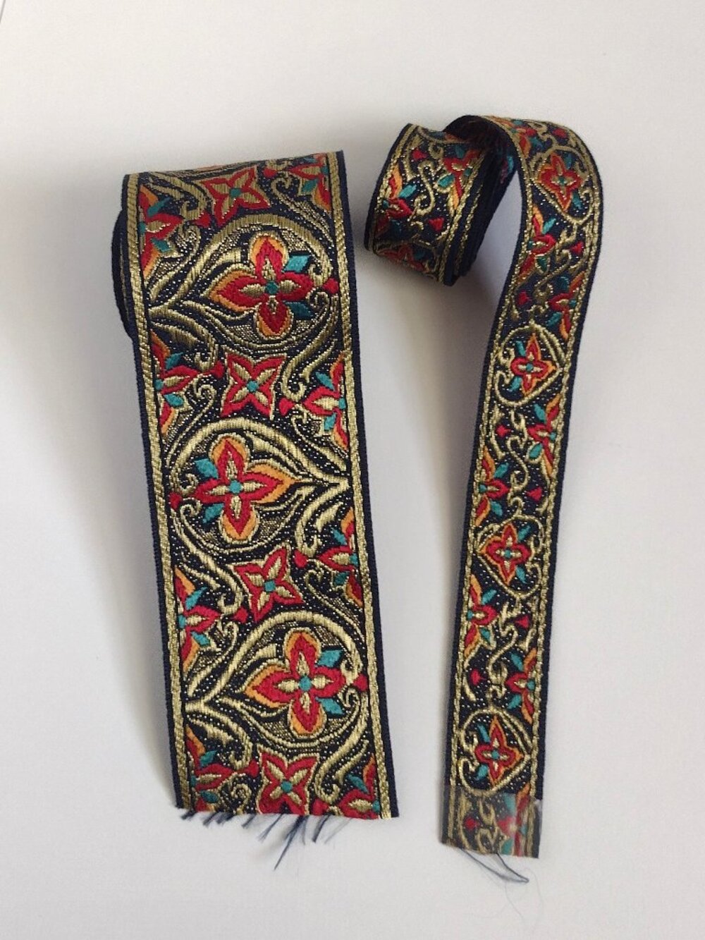 Metallic Gold Jacquard Ribbon Trim Medieval pattern lot of 2